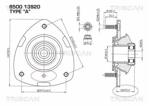 Suspension Strut Support Mount (8500 13920)